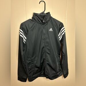 Girls black Adidas two stripe athletic jacket